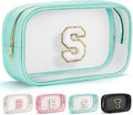 YOOLIFE Initial Make Up Bag Travel Toiletry Bag, Clear Makeup Bag Preppy Cosmetic Bags Organizer Travel Essentials Gifts for Women Teen Girlfriend Teacher Mom Birthday Mothers Day Gifts Blue S