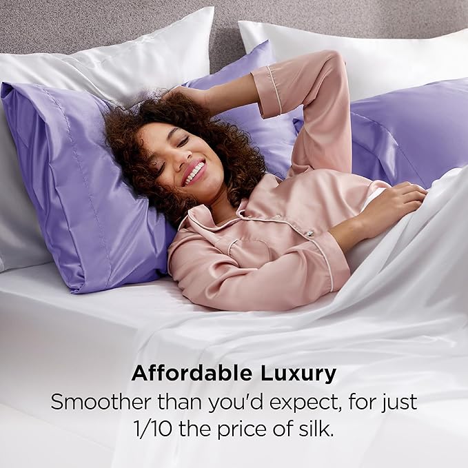 Bedsure King Size Satin Pillowcase Set of 2 - Lilac Silky Pillow Cases for Hair and Skin with Envelope Closure, Similar to Silk Pillow Cases, Gifts for Women Men, 20x36 Inches, 2pcs