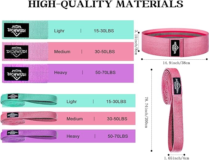 Fabric Resistance Bands for Working Out, 6Pack Non-Slip Exercise Bands for Women and Men, Fabric Booty Bands for Home, Fitness, Pilates, Stretching