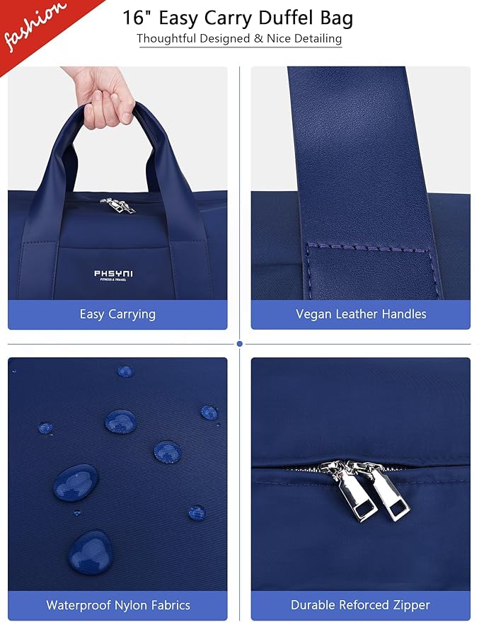 Compact Sports Gym Bag for Women and Man, Cute Mini Duffle Bag with Wet Pocket & Shoes Compartment, Personal Item Travel Workout Bag, 16"-Small, Navy