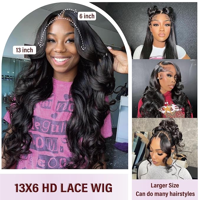13x6 HD Lace Front Wigs Human Hair Pre Plucked Body Wave Wigs for Women 200% Density 13x6 Frontal Human Hair Bleached Knots with Baby Hair 34inch