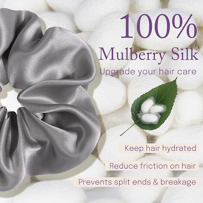 OLESILK Silk Scrunchies Oversized 100% Mulberry: Large for Long Thick Hair, Soft and Smooth for No Damage Hair Care Sleeping, Vintage Fashion
