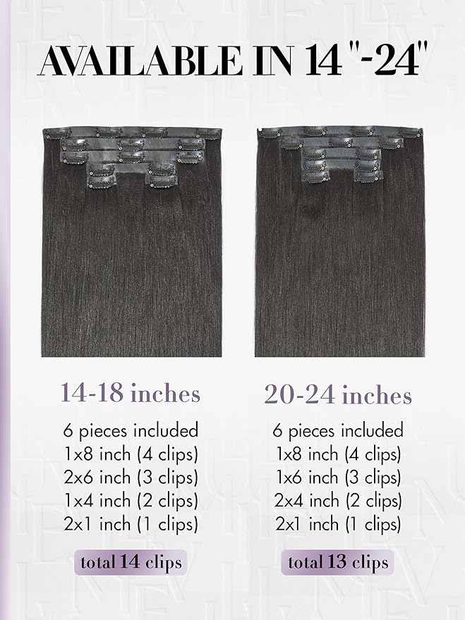 LUVME Invisible Clip in Hair Extensions, Yaki Straight Real Human Hair 22 Inch 2 Pack 220g 12pcs Clip ins Hair Extensions Natural Black for Women