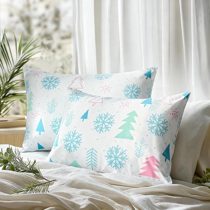Christmas Tree Satin Pillowcase for Hair & Skin Care, Queen Size Set of 2 - Luxurious Satin Pillow Cover with Envelope Closure(20x30 Inches)