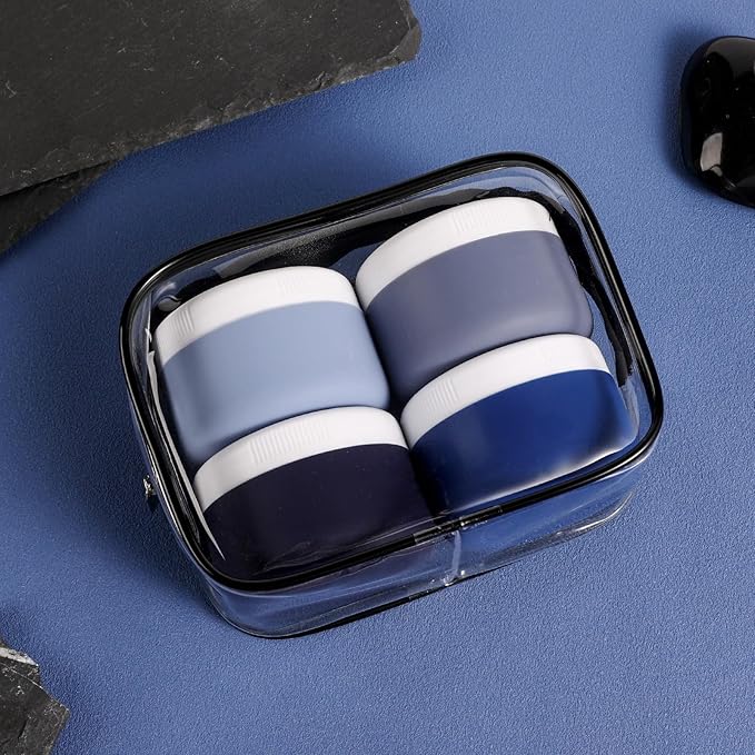 Travel Containers for Toiletries, Silicone Cream Jars BPA-Free, Leak-proof 2oz Travel Size Containers, Portable Size Silicone Jars with Lid for Cosmetic Face Hand Body Cream (4 Pack)