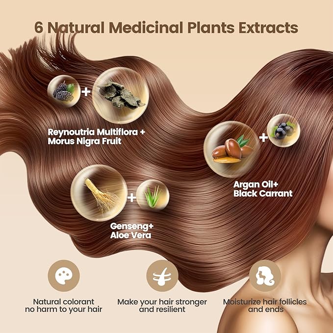 Limer Hair Dye Shampoo, Chestnut Brown 6-in-1 Natural Herbal Hair Color Shampoo, Semi-Permanent Gray Coverage with Pleasant Scent, Ammonia-Free Formula for Women & Men (460ml/15.55fl oz)
