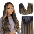 Lashey Straight Seamless Clip in Hair Extensions Human Hair 110g 7pcs 22 Inch Long Natural Black Mixed Chestnut Brown PU Weft Clip in Hair Extensions for Black Women