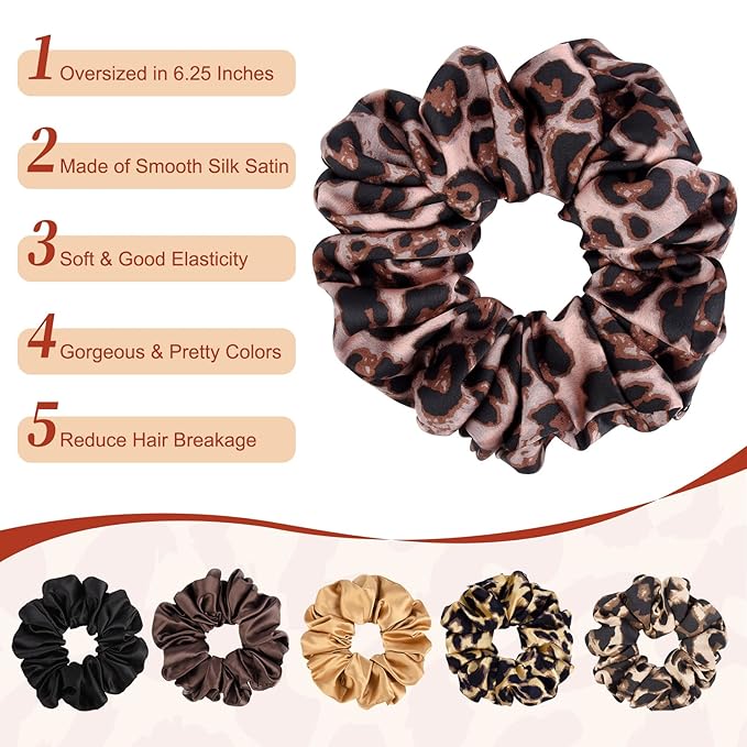 XL Big Silk Scrunchies for Women CEELGON Extra Large Scrunchie Satin Oversized Silk Thick Elastic Fluffy Hair Ties Jumbo Gigantic Soft Chiffon Cute Scrunchy Hair Scrunchies 6 Pack