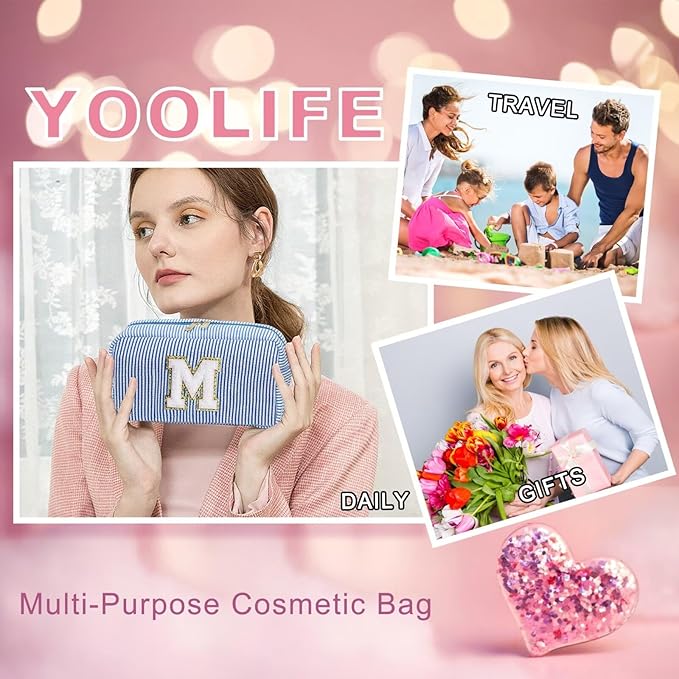 YOOLIFE Birthday Gifts for 4 5 6 7 8 9 10 11 12 13 14 15 16 Year Old Girl Gifts, Purple Gifts for Women Teen Girls Kids Her Daughter, Monogram Initial Girls Makeup Bag, Letter E
