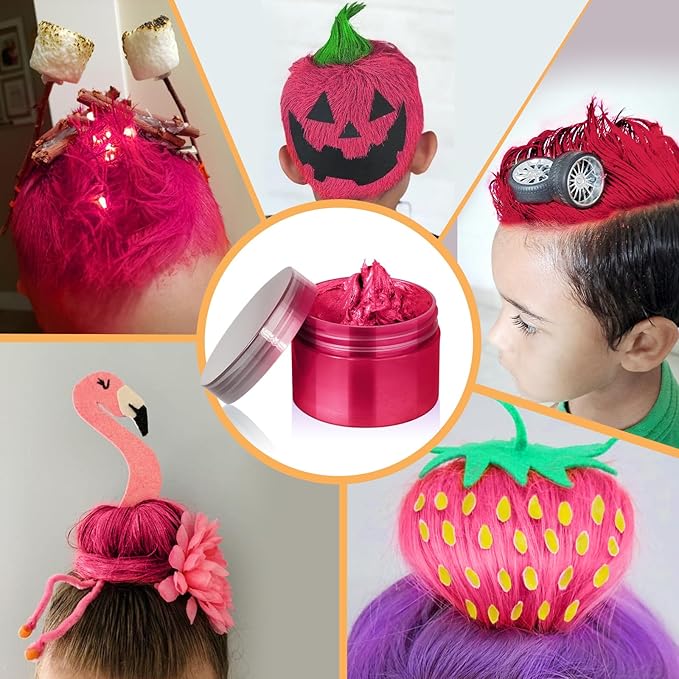 Red Temporary Hair Color Wax Kit for teenagers,Washable Crazy Hair Day Accessories, Gifts for Kids,Instant Hair Dye Color Wax for Party, Cosplay, Halloween, Christmas,Crazy Hair Style