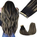 GOO GOO Tape in Hair Extensions Human Hair, 1B/19/1B Natural Black to Light Blonde, 22inch 100g 40pcs, Skin Weft Seamless Invisible, Silky Straight with Thick Ends, Remy Human Hair