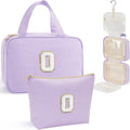 YOOLIFE Travel Toiletry Bag for Women - Hanging Toiletry Bag Makeup Bag, Portable Toiletries Cosmetic Bag, Airplane Travel Essentials - Letter O, Purple