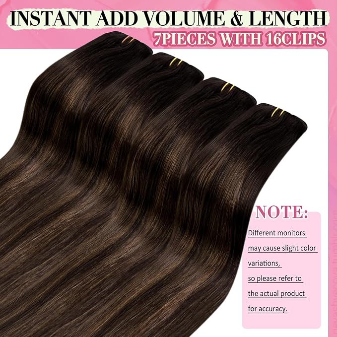 YoungSee Balayage Clip in Hair Extensions Dark Brown Real Hair Extensions Clip in Human Hair Dark Roots to Medium Brown Balayage Human Hair Extension Clip ins for Thin Hair 20In 120G