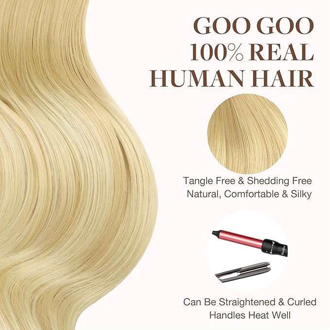GOO GOO Tape in Hair Extensions Human Hair, 18AT60A Pearl Ash Blonde Highlights, 26inch 60g 20pcs, Skin Weft Seamless Invisible, Silky Straight with Thick Ends, Remy Human Hair