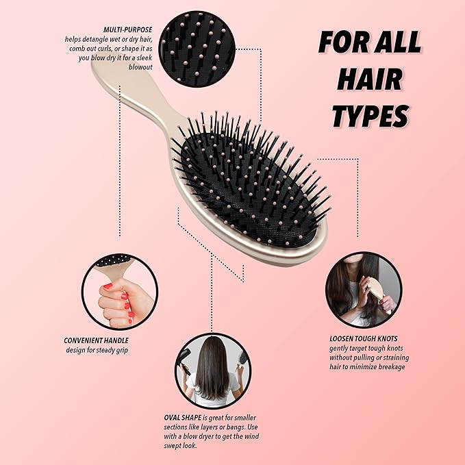 Earth & I Rosegold Hair Brushes for Women, Pink Hairbrush, Rose Gold Women Hair Brush, Kids Hairbrush, Brushes and Combs, Detangling and Styling (Oval)