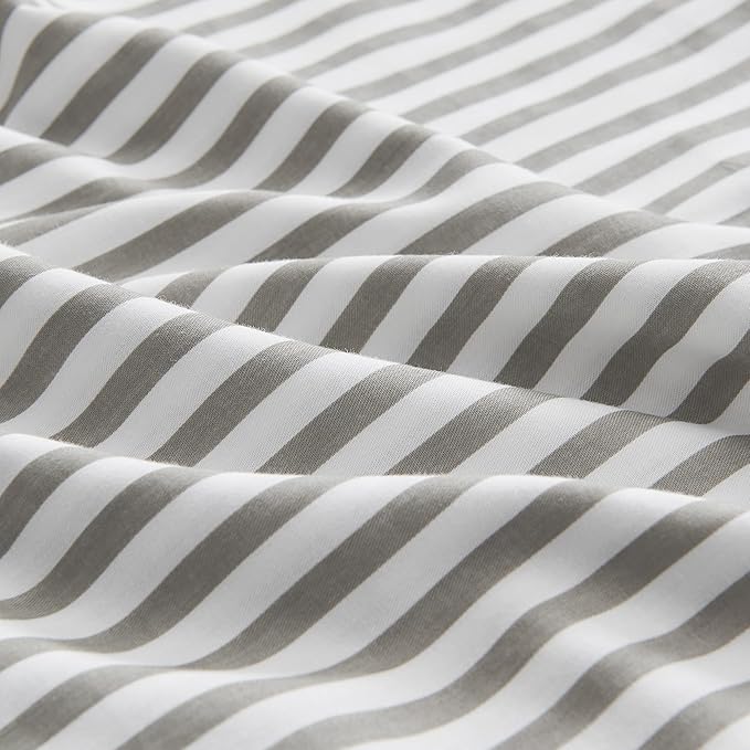 JELLYMONI 100% Natural Cotton Striped Body Pillowcase, 1 Pack White and Grey Vertical Stripes Pattern Printed Pillow Covers with Envelope Closure(Pillows are not Included)