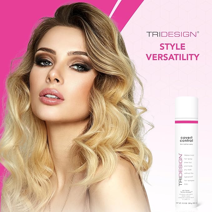 TRI Design Covert Control - Fast-Drying Hairspray for Women and Men, Strong Hold and Hair Setting, Provides Hidden Control, 10.5 Oz