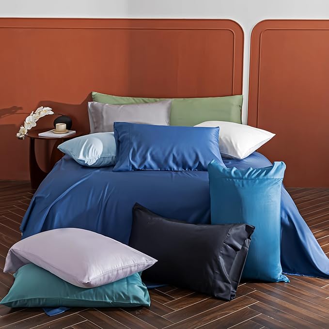 TELUS Pillow Cases Standard Size 2 Pack, Bamboo Rayon Cooling Pillowcases with Envelope Closure, Cool Breathable Pillow Case for Hot Sleeper & Night Sweats, 20x26 inch, Deep Blue