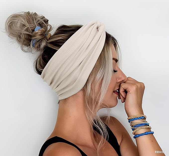DRESHOW 4 Pack Turban Headbands for Women Wide Vintage Head Wraps Knotted Cute Hair Band Accessories