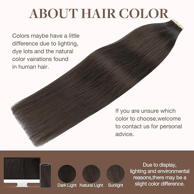 GOO GOO Tape in Hair Extensions Human Hair, 2A Light Brown, 20inch 50g 20pcs, Skin Weft Seamless Invisible, Silky Straight with Thick Ends, Remy Human Hair