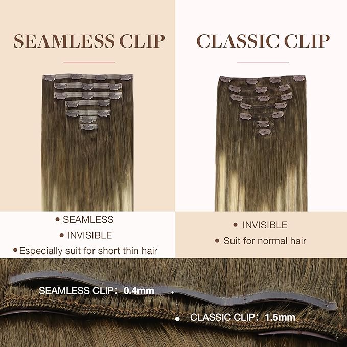 GOO GOO Clip in Hair Extensions Real Human Hair, Remy Human Hair Extensions Clip ins for Women, Natural Human Hair, 20inch 110g 7Pcs, 3/8/613 Balayage Walnut Brown to Ash Brown and Bleach Blonde