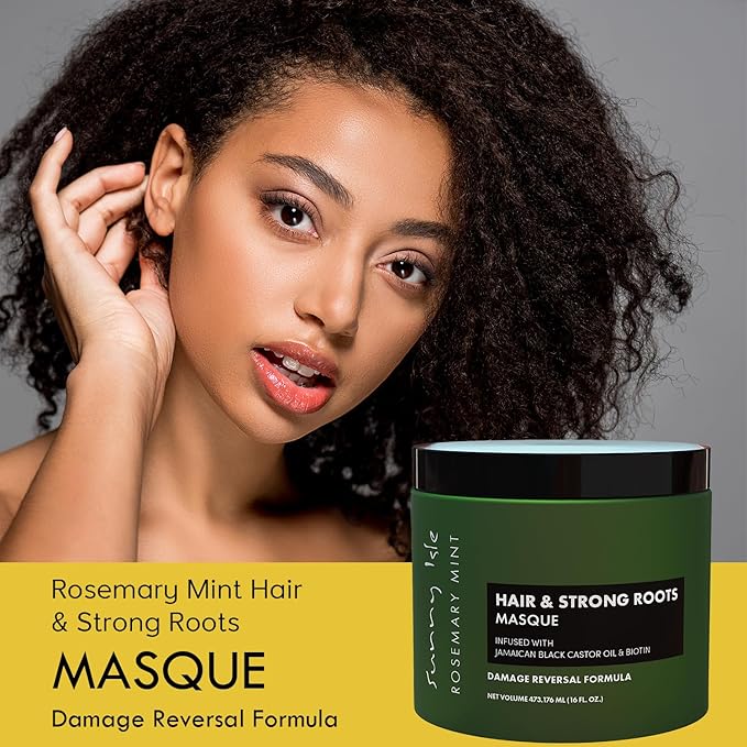 Sunny Isle Rosemary Mint Hair and Strong Roots Masque 16oz | Infused with Biotin and Jamaican Black Castor Oil | Double Growth Formula