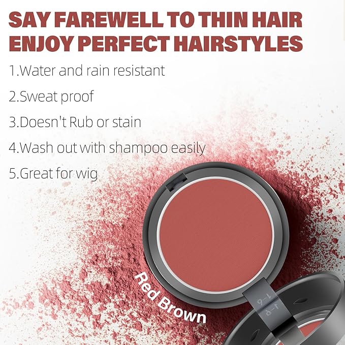 Root Touch Up Hair Color Powder For Concealing Hair Loss and Thinning, Gray Hair Shadow Root Cover Up Hairline Powder For Women Men Eyebrows, Beard Line (Red Brown, 0.35Ounce)