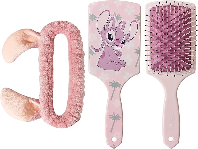 LUV HER Kids Disney Hair Brush & Spa Headband Set for Girls - Features Angel from Lilo and Stitch - Fun Grooming Kit for Detangling Styling - Soft & Stretchy One Size, Ages 3+