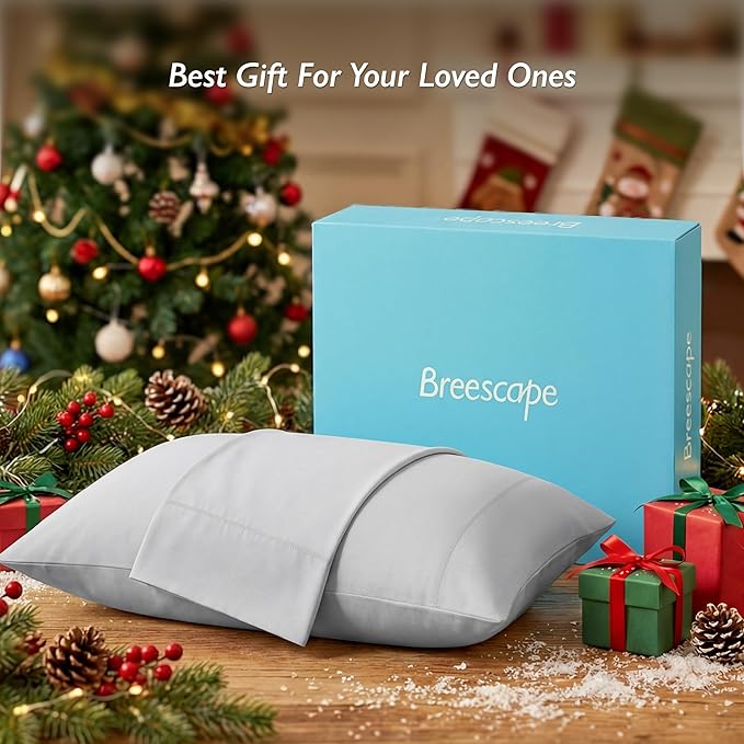 Breescape Cooling Pillow Cases Standard/Queen Size - BlendTek™ Dry & Cool Technology for Hot Sleepers and Night Sweats, 2 Pack Soft & Smooth Pillowcases for Hair & Skin Care, 20" x 30", Misty Gray