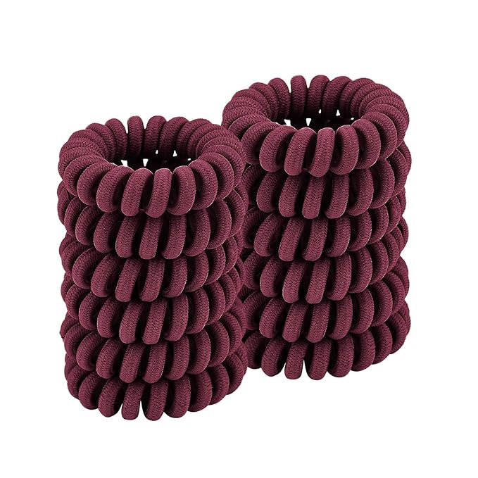 Spiral Hair Ties (Cloth Rose, 12 Pcs) - Coil Ponytail Holders for Thick & All Hair Types, No Crease Phone Cord Design