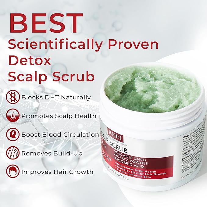 Scalp Scrub with Tea Tree Oil for Hair Growth | DHT Blockers, Volcanic Sand & Mineral Complex | Detoxifies, Exfoliates & Removes Flakes | Clears Build-Up for a Healthy Scalp | 7.77 fl oz