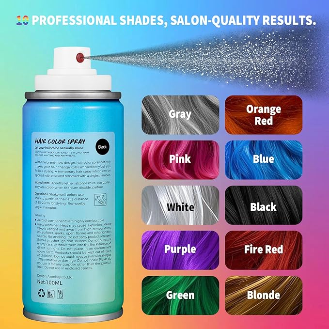 Halloween Hair Spray,Temporary Hair Color Spray for Women Kids Men,Washable Hairspray,Colored Hair Spray,Color Hairspray for Halloween,Party,Cosplay,Christmas Day (06#Black)