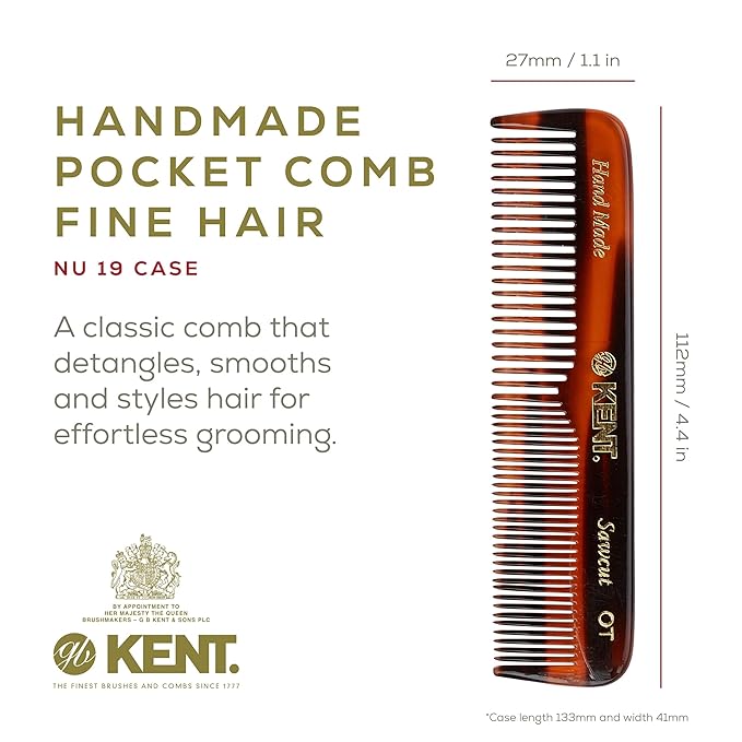 Kent Gift Set NU19 with OT Fine Tooth/Wide Tooth Pocket Comb for Hair, Mustache and Beard for Men, Women and Kids. Travel Set with Leather Pouch and Stainless Steel Nail File. Handmade in England