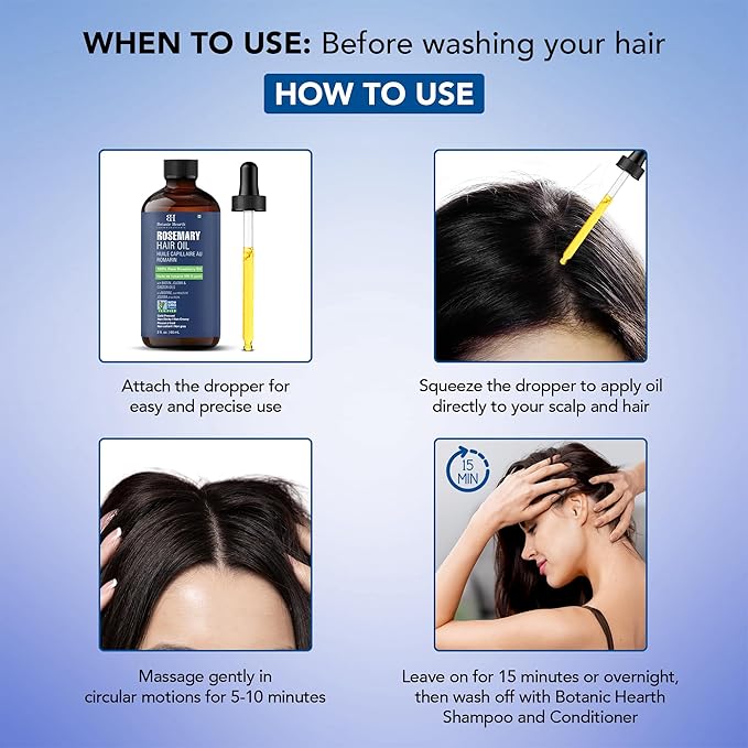 Botanic Hearth Rosemary Oil for Hair Growth | Strengthening Biotin, Jojoba, Castor Hair Growth Oil for frizzy hair | Dry, Damaged Scalp Treatment | Color Safe | All Hair Types | 2 Fl Oz