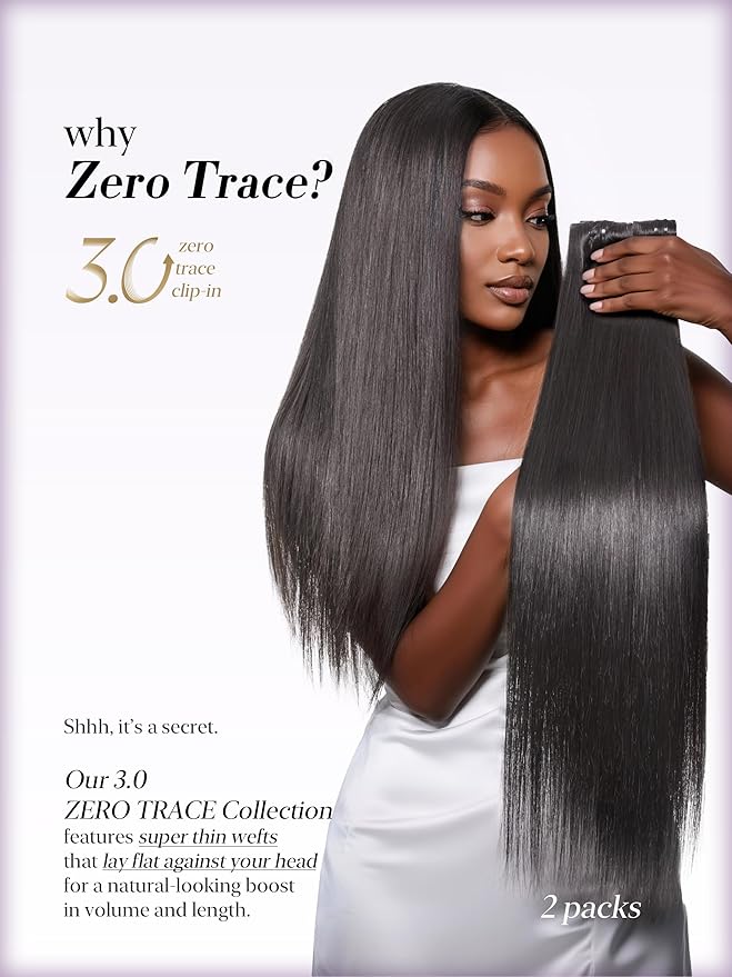 LUVME 0.59mm Zero Trace Invisible Clip in Hair Extensions, Silky Straight 6 Pcs 100g 22 Inch, 100% Real Human Hair Clip Ins, Zero Trace Wide Wefts and Lightweight Silky Volume for Office & Date Night