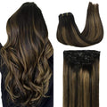GOO GOO Clip in Hair Extensions Real Human Hair, Remy Human Hair Extensions Clip ins for Women, Natural Human Hair, 22inch 170g 7Pcs, #1B/6/1B Balayage Natural Black to Chestnut Brown