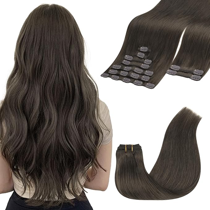 GOO GOO Clip in Hair Extensions Real Human Hair, Remy Human Hair Extensions Clip ins for Women, Natural Human Hair, 22inch 150g 9Pcs, 1C Mocha Brown