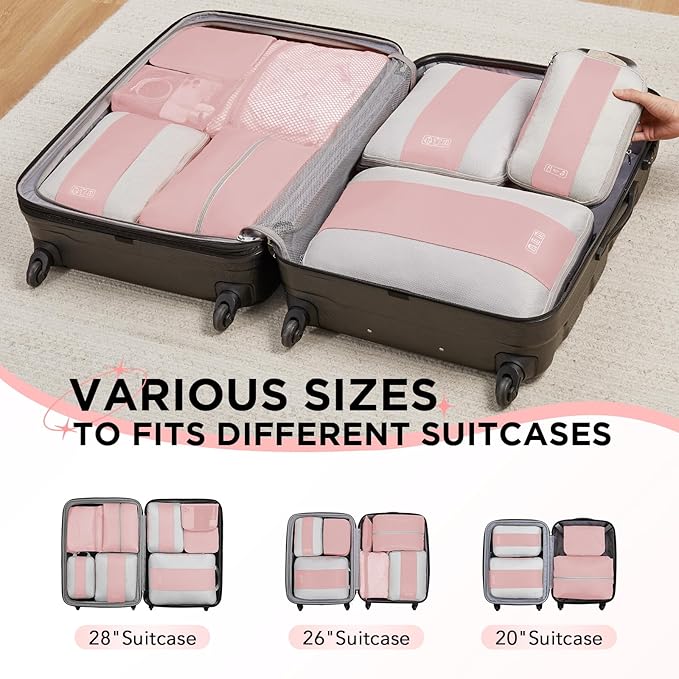 8 Set Compression Packing Cubes for Travel Essentials,Compressible Expandable Packing Cubes for Suitcase,OlarHike Luggage Organizer Bags for Travel,Handy Helper for Organizing Clothes(Pink)