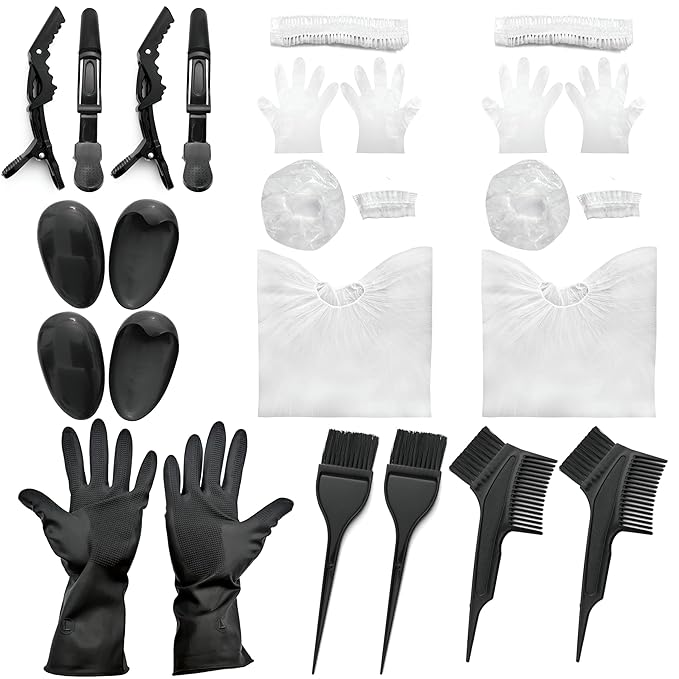 Hair Dye Coloring Kit 26 Pieces Hair Dye Kit Hair Coloring Products with Dye Brush, Ear Cover, Hair Cover, Shawl, Gloves, Hair Clip Kits for Hair Highlighting and Hair Coloring at Home