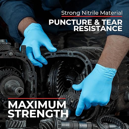 Heavy Duty 6 Mil Blue Nitrile Gloves Disposable Latex & Powder Free -Extra Stretchy Fentanyl Safe |Medical,First Aid Kit,EMT|Food Safe Rubber Gloves for Cooking & Cleaning| Pack of (100)