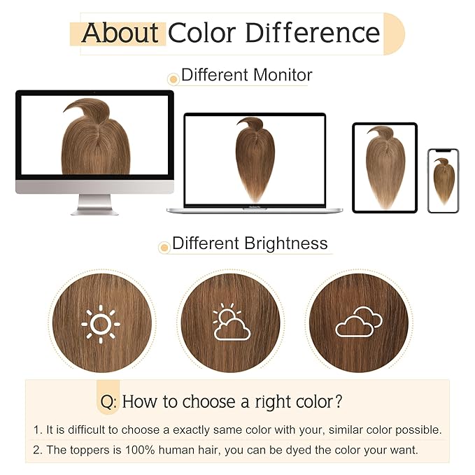 SEGO Hair Toppers for Women Real Human Hair With Bangs, 7 * 13CM Silk Base 100% Remy Human Hair Clip in Top Wiglet Hairpieces Add Volume -8 Inch Light Brown