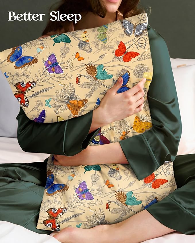 2 Pack Mulberry Silk Pillowcase for Hair and Skin - Standard Size 20 x 26 Inches with Hidden Zipper Line Butterfly 19 Momme Soft Sleeping Silk Pillow Case for Women, Moms