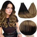 Full Shine Tape in Hair Extensions Seamless Hair Extensions Real Human Hair Off Black Fading to Chestnut Brown and Honey Blonde 18 Inch 20 Pcs 50g Invisible for Thin Hair Wedding