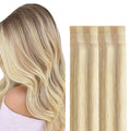 GOO GOO Invisi Edge Tape in Hair Extensions Human Hair, 18A/613A Dark Blonde Highlighted Bleach Blonde, 6pcs 16inch 15g, Virgin Remy Hair, Seamless Injected Tape, Natural Look