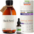 adalin Black Seed Oil Organic Cold Pressed 8.4 fl oz with Travel Size Oil of Oregano 0.34 fl oz | Black Cumin Seed | Nigella Sativa | High Thymoquinone & Carvacrol | Glass Bottle | Gluten Free