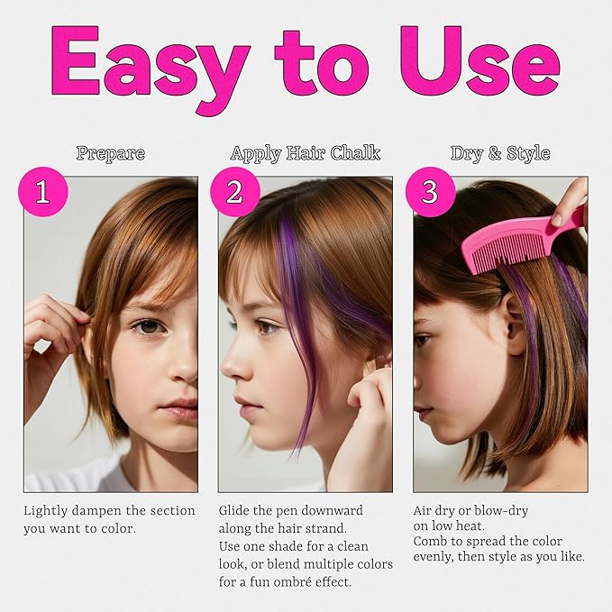 Temporary Hair Chalk for Girls & Boys, Washable Hair Crayon for Parties, Cosplay, Festivals & Daily Fun, Great Gifts for Teenage, 10 Colors