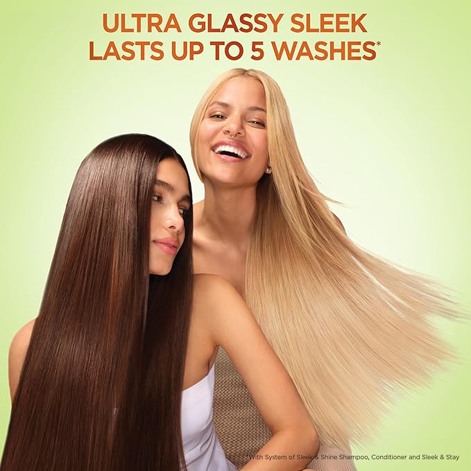 Garnier Fructis Sleek & Shine Shampoo, Conditioner + Leave-In Conditioner Set for Frizzy, Dry Hair, Plant Keratin + Argan Oil (3 Items), 1 Kit (Packaging May Vary)