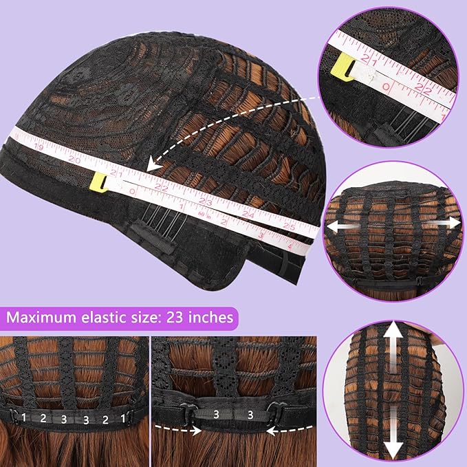 AISI HAIR Curly Bob Wig with Bangs Short Wavy Chestnut Mixed Dark Brown Color Wigs for Women Bob Style Synthetic Heat Resistant Bob Wigs