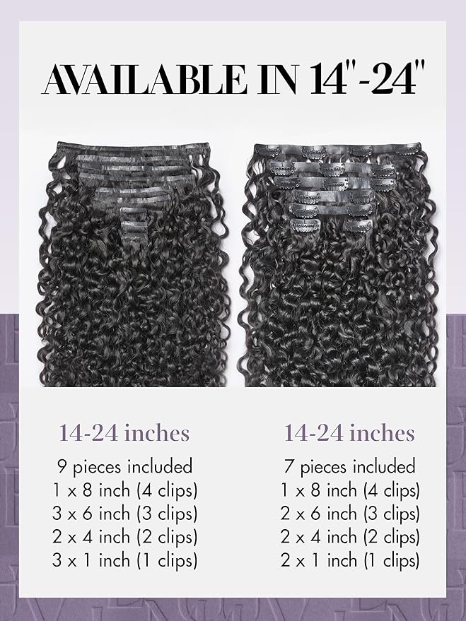 LUVME Burmese Curly Clip in Hair Extensions Real Human Hair Messy Curly Clip Ins Fullness with 2 Pack for Women Brazilian Remy Human Hair Natural Black 135g 22Inch