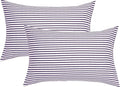 JELLYMONI 100% Natural Cotton Striped King Pillowcases Set, 2 Pack White and Purple Stripes Pattern Printed Pillow Covers with Envelope Closure(Pillows are not Included)